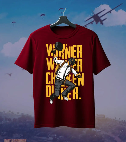Winner Winner Chicken Dinner BGMI T-Shirt | PUBG Victory Tee - Maroon / S - BGMI/PUBG