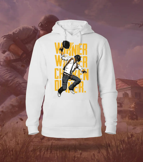 Winner Winner Chicken Dinner – Classic Victory Hoodie | 300 GSM Brushed Fleece - Regular / White / XS - BGMI/PUBG