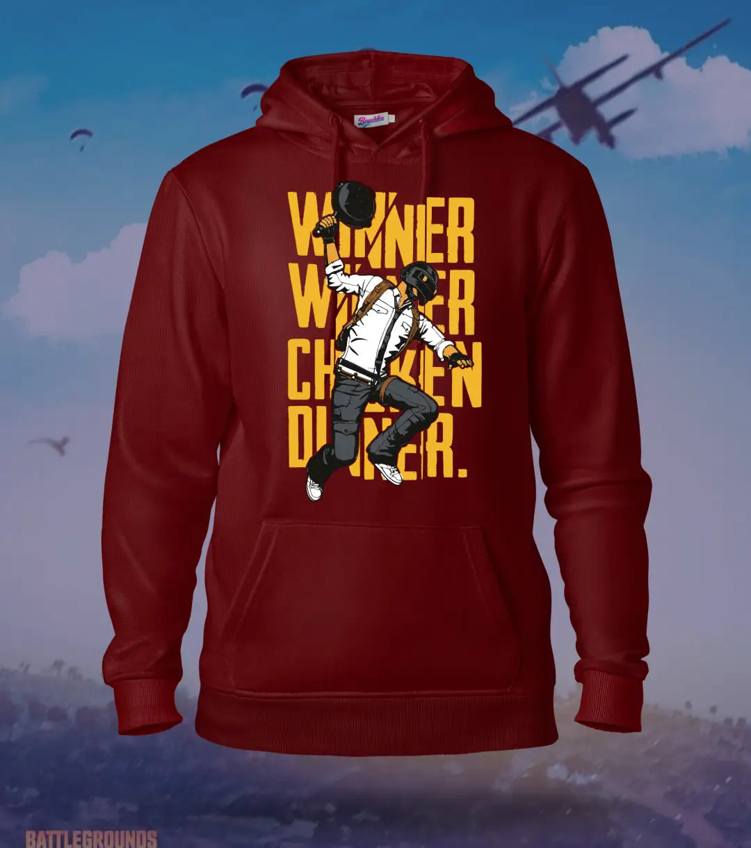 Winner Winner Chicken Dinner – Classic Victory Hoodie | 300 GSM Brushed Fleece - Regular / Maroon / XS - BGMI/PUBG