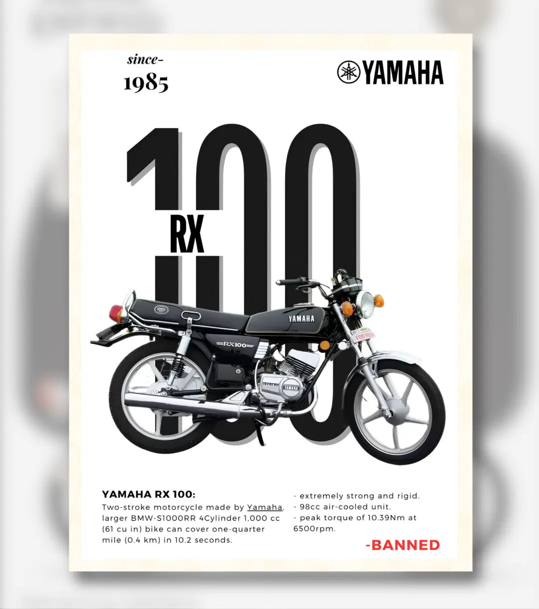 Yamaha RX 100 Poster - A4 / Unframed - Automotive